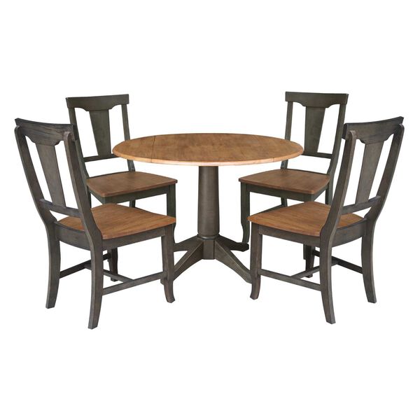 Hickory Washed Coal Round Dual Drop Leaf Dining Table with Four Panel Back Chairs, image 1