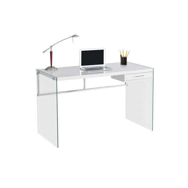 Computer Desk - 48L / Glossy White / Tempered Glass, image 2
