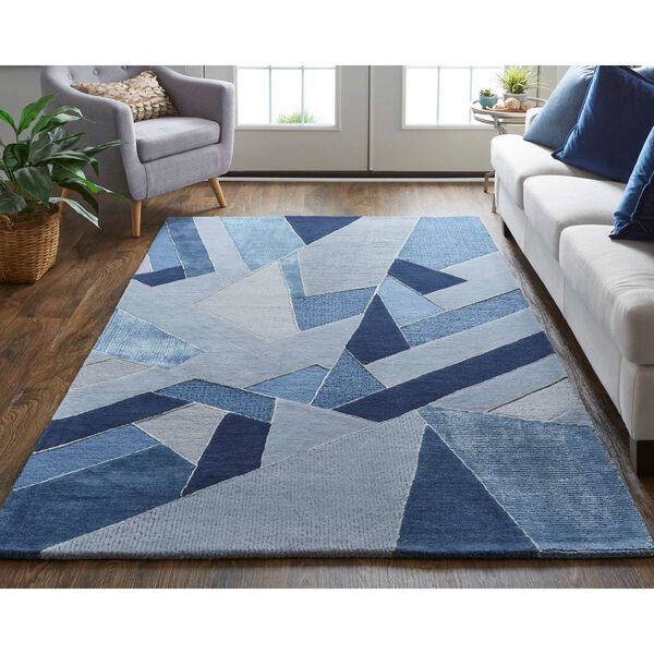 Nash Farmhouse Geometric Blue Silver Rectangular 3 Ft. 6 In. x 5 Ft. 6 In. Area Rug, image 2