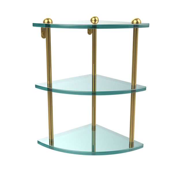 Three Tier Corner Glass Shelf, Polished Brass, image 1