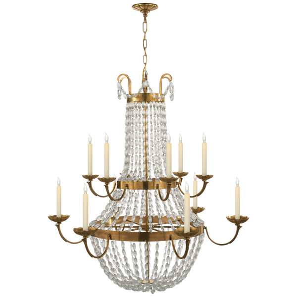 Paris Flea Market Grande Chandelier in Antique-Burnished Brass with Seeded Glass by Chapman and Myers, image 1