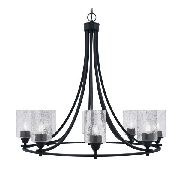 Paramount Matte Black Eight-Light Chandelier with Smoke Cylinder Bubble Glass, image 1