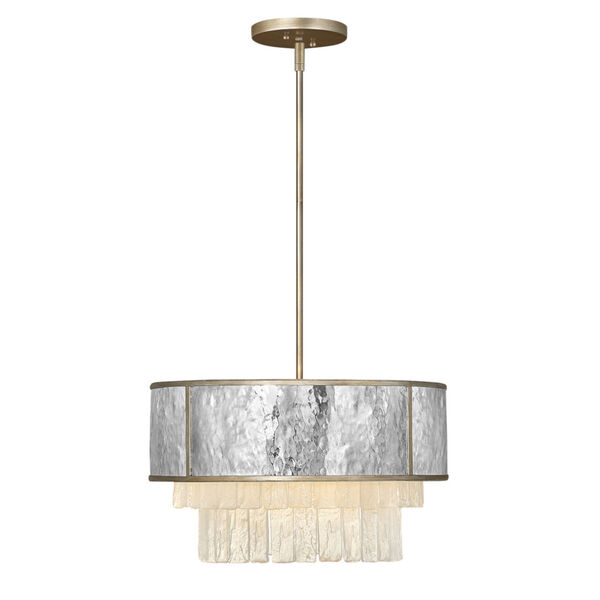 Reverie Champagne Gold Four-Light Chandelier with Hammered Stainless Steel Shade, image 1