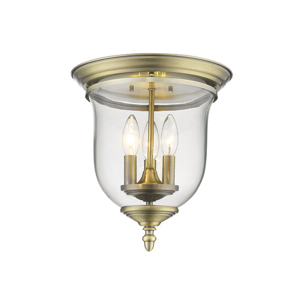 Legacy Antique Brass Hand Blown Clear Glass Three Light Ceiling Mount, image 5