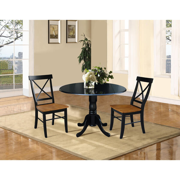 Black 42-Inch Dual Drop Leaf Dining Table with Black and Cherry Two Cross Back Dining Chair, Three-Piece, image 2