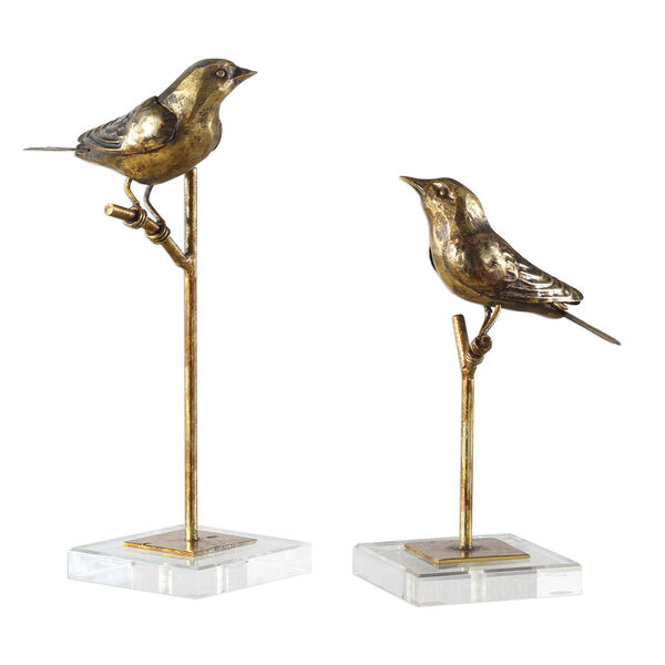Passerines Bird Sculptures, Set of Two, image 1