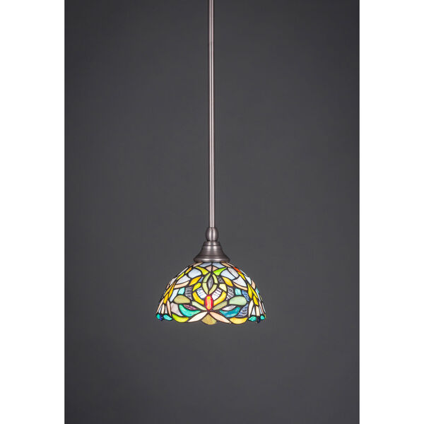 Brushed Nickel Stem Mini Pendant with 7-Inch Kaleidoscope Tiffany Glass, image 1