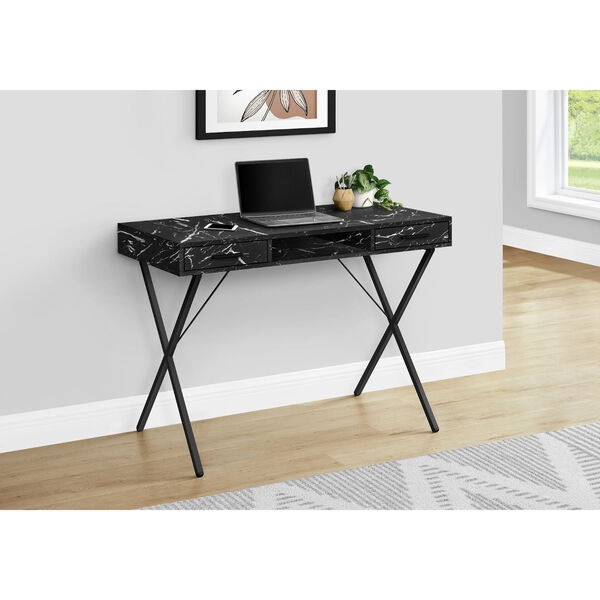 Black Marble Computer Desk with Two Drawers, image 2