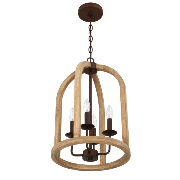 Aberdeen Natural Wood And Aged Bronze Brushed 14-Inch Four-Light Pendant, image 3