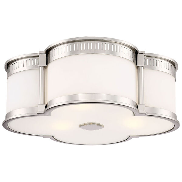 Polished Nickel 16-Inch LED Flush Mount with Etched White Glass, image 1