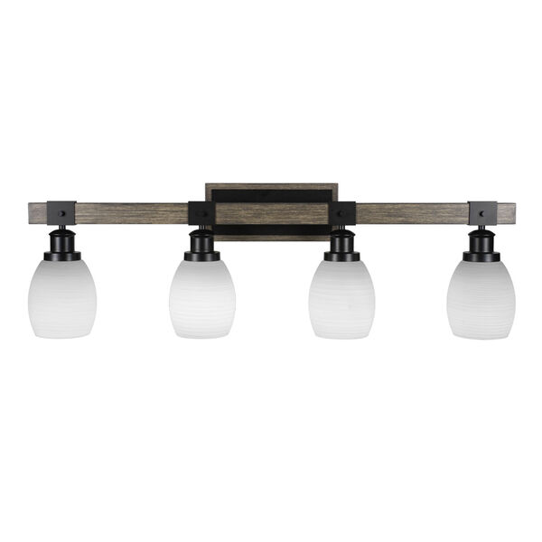 Tacoma Matte Black and Distressed Wood-lock Metal 36-Inch Four-Light Bath Light with White Linen Shade, image 1