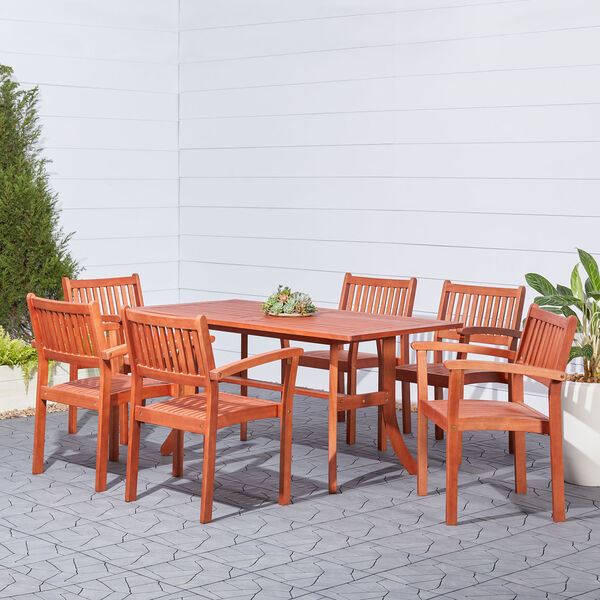 Malibu Outdoor 7-piece Wood Patio Dining Set with Stacking Chairs, image 2