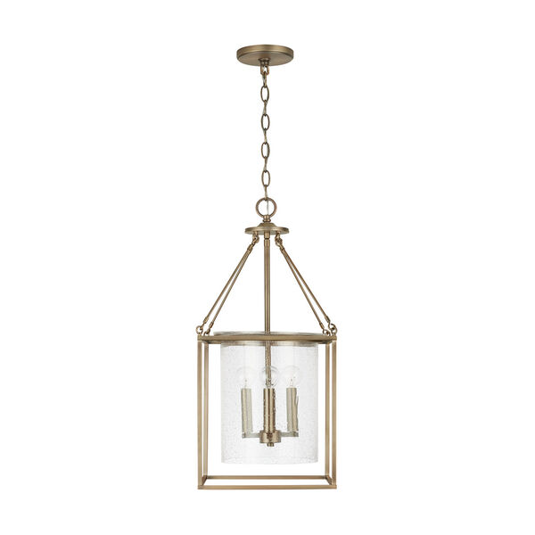 Aged Brass Four-Light Pendant with Clear Seeded Glass, image 1