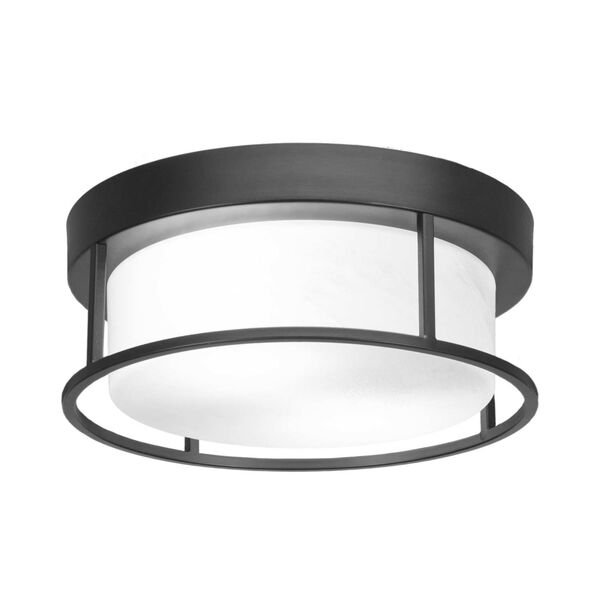 Matte Black Two-Light Flush Mount with White Marble Glass, image 1