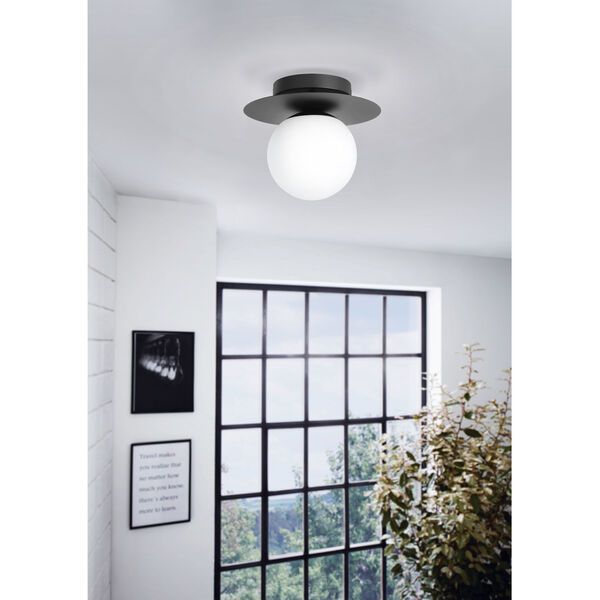 Arenales Structured Black One-Light Semi Flush Mount with White Opal Glass Shade, image 2
