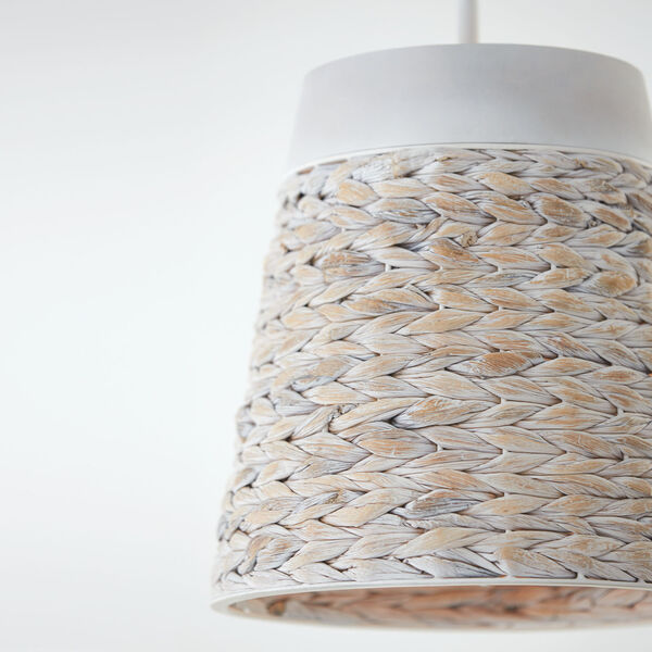 Tallulah Chalk Wash One-Light Pendant White Made with Handcrafted Mango Wood and Water Hyacth, image 3