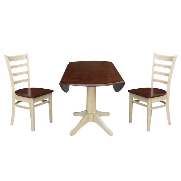 Antiqued Almond and Espresso 42-Inch Round Top Pedestal Dining Table with Chairs, 3-Piece, image 2