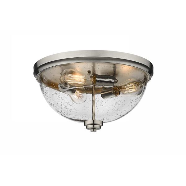 Brushed Nickel Three-Light Flush Mount with Clear Bubble Glass, image 1