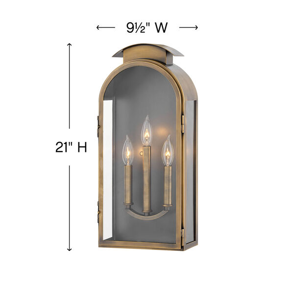 Rowley Light Antique Brass Three-Light Outdoor Large Wall Mount, image 10