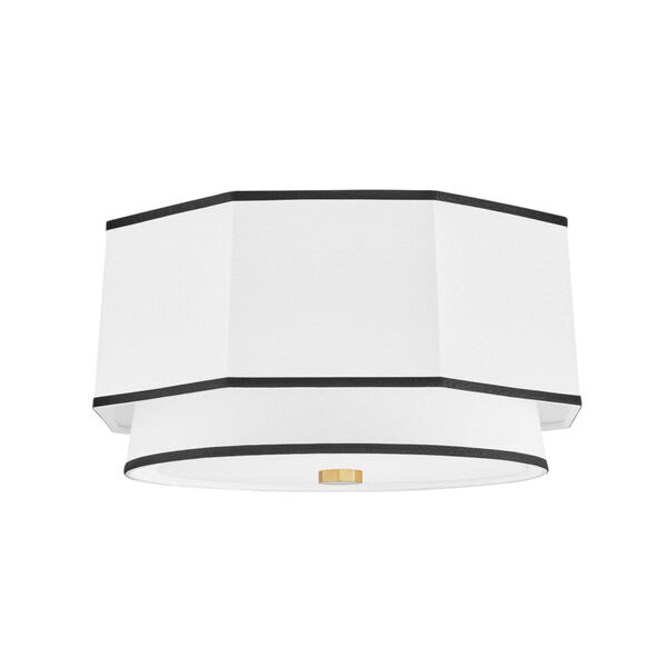 Riverdale Aged Brass Two-Light Flush Mount with White Belgian Linen Shade, image 1