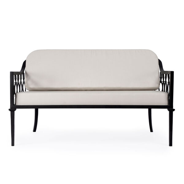 Southport Beige and Black Iron Upholstered Outdoor Loveseat, image 3