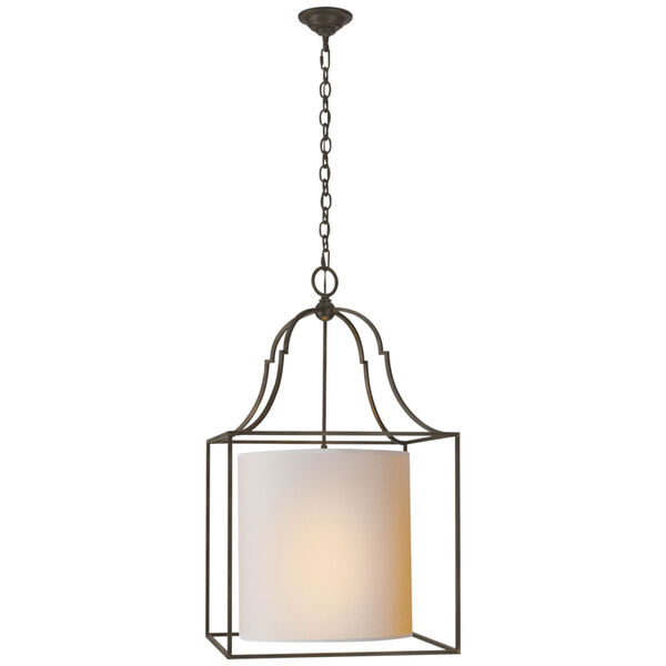 Gustavian Lantern in Aged Iron with Natural Paper Shade by Chapman and Myers, image 1