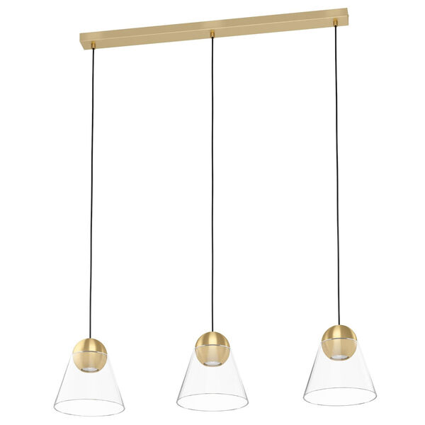 Cerasella Brushed Brass Three-Light Mini Pendant with Clear Glass Shade, image 1