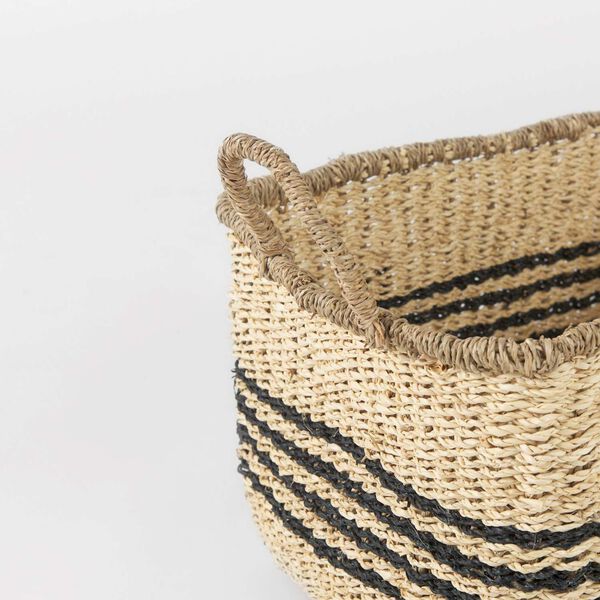 Emma Light Brown Seagrass Rectangular Basket with Black Stripes, Set of 2, image 4