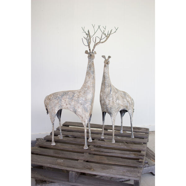 Rustic Grey Metal Deer Figurines, Set of 2, image 1