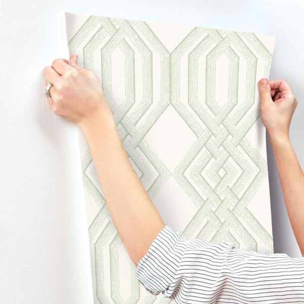 Handpainted  Green Ettched Lattice Wallpaper, image 3