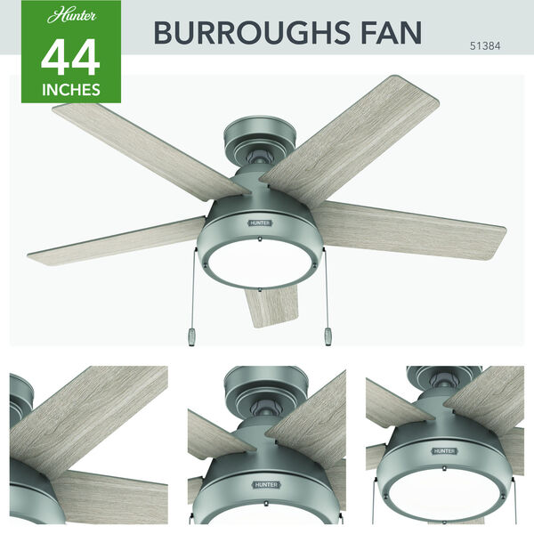Burroughs Matte Silver 44-Inch Ceiling Fan with LED Light Kit and Pull Chain, image 4