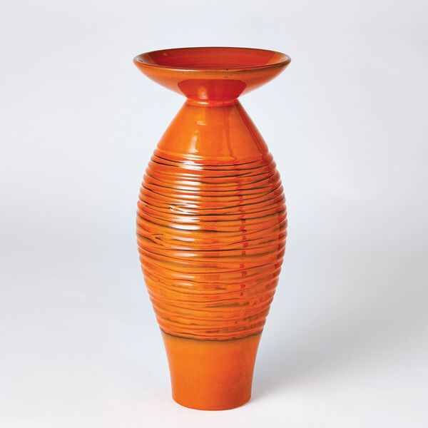 Orange 8-Inch Ripple Flare Top Melon Vase, image 1