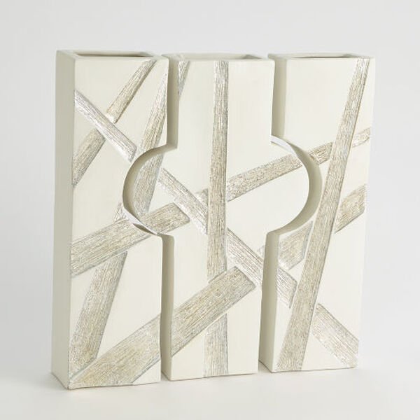 Matte White and Silver Puzzle Vases, Set of 3, image 1