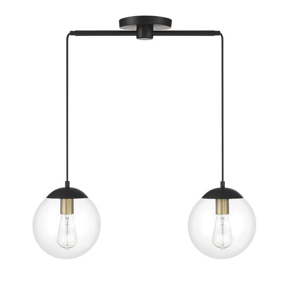 Chelsea Matte Black and Natural Brass Two-light Chandelier, image 2