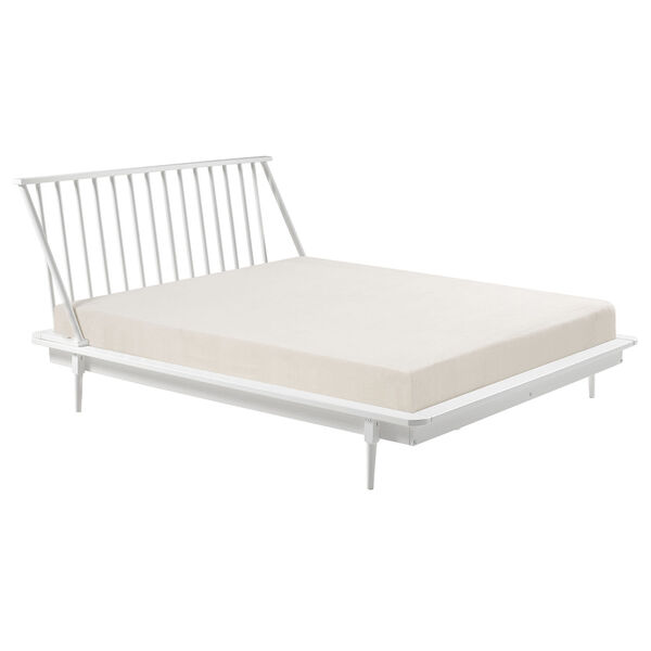 White Wood Queen Spindle Bed, image 1