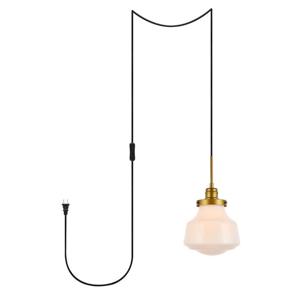 Lye Brass and Frosted White One-Light Plug-In Pendant, image 1