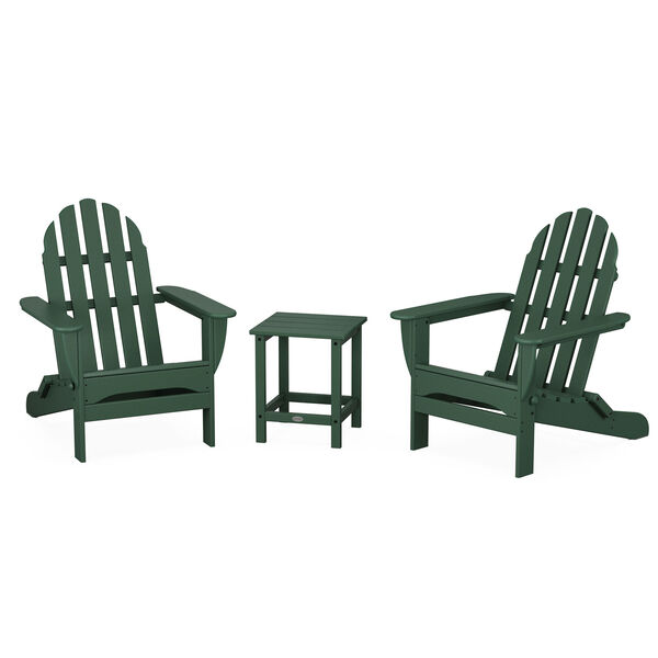 Classic Green Folding Adirondack Set with Long Island 18-Inch Side Table, 3-Piece, image 1