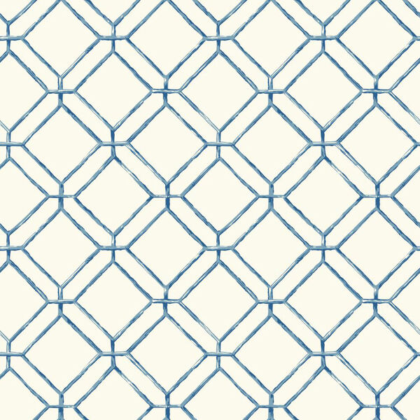 Ashford House Tropics White and Blue Diamond Bamboo Wallpaper: Sample Swatch Only, image 1