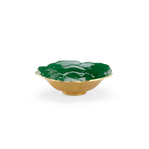 Emerald Green with Metallic Gold Enameled Decorative Bowl, image 1