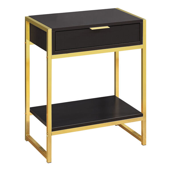 Cappuccino and Gold 13-Inch Accent Table with Open Shelf, image 1