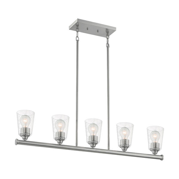 Bransel Brushed Nickel Five-Light Pendant with Clear Seeded Glass, image 4