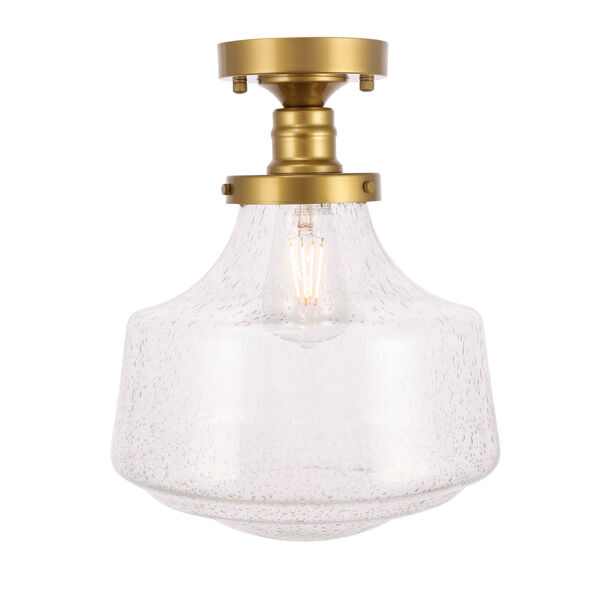 Lyle Brass 11-Inch One-Light Flush Mount with Clear Seeded Glass, image 3
