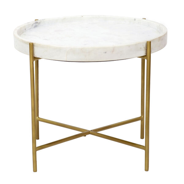 White and Gold 24-Inch Accent Table, image 3