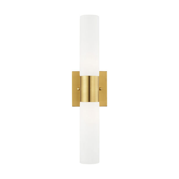 Aero Satin Brass 18-Inch Two-Light ADA Bath Vanity with Hand Blown Satin Opal White Twist Lock Glass, image 1