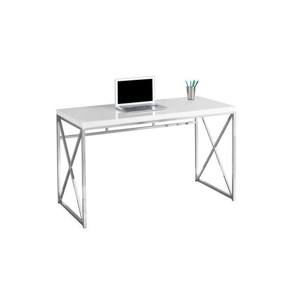 Computer Desk - 48L / Glossy White / Chrome Metal, image 2