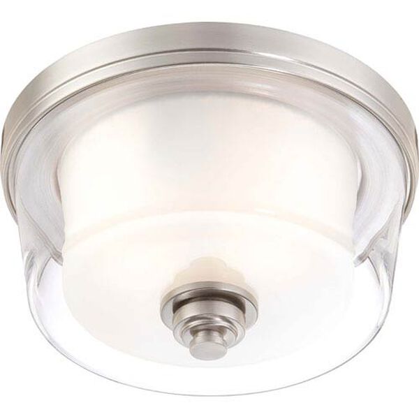 Decker Brushed Nickel Two-Light Medium Flush Fixture w/Clear &amp;amp; Frosted Glass, image 1