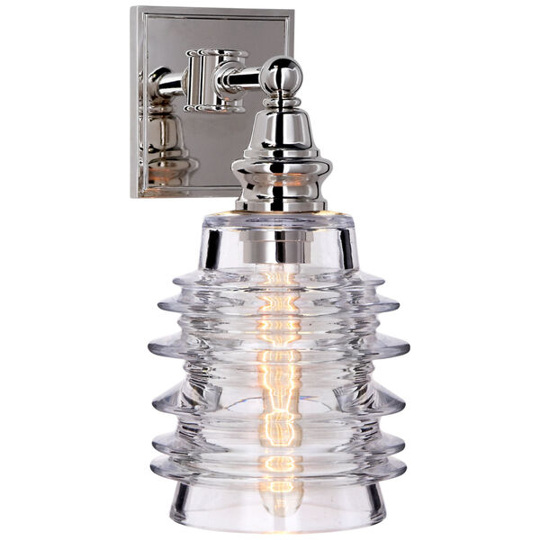 Covington Sconce in Polished Nickel with Clear Ribbed Wide Glass by Chapman and Myers, image 1