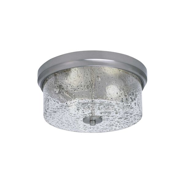 Brushed Nickel Two-Light Flush Mount with Smoke Bubble Glass, image 1