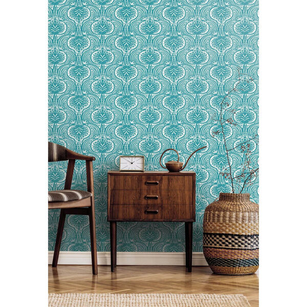 Ronald Redding Aqua Lotus Palm Non Pasted Wallpaper - SWATCH SAMPLE ONLY, image 3