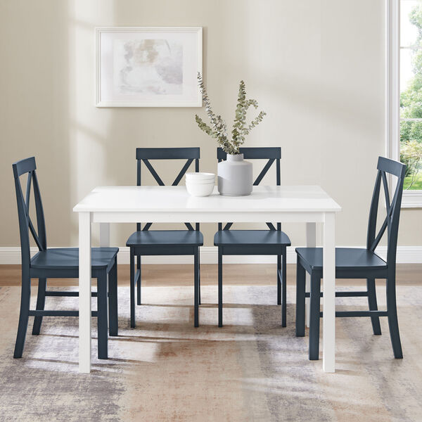 White and Navy Dining Set, Five Piece, image 3